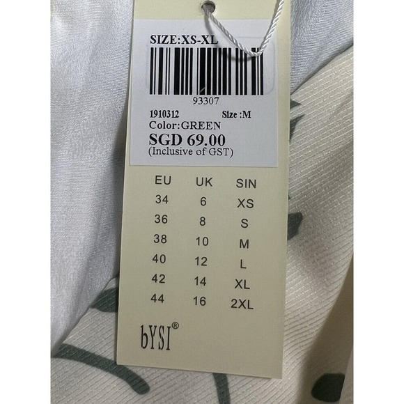 bYSI Tropical dress Women Palm Leaf Green and Cream Fit &‎ Flare Flowy Lined NWT - Picture 5 of 12